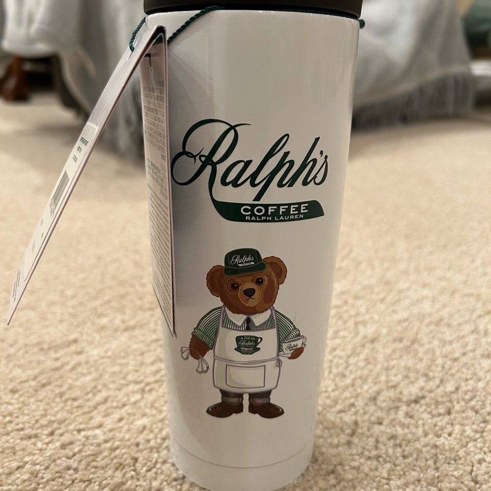 NWT Ralph Lauren White Tumbler with Coffee Bear Design